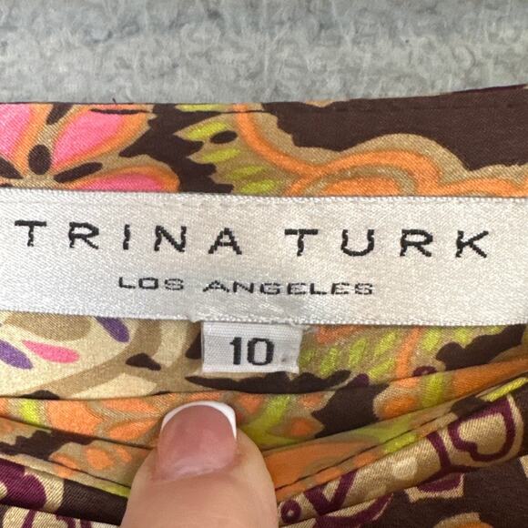 Trina Turk Women's Silk Skirt Floral A-Line Multicolor size 10 Back Zip Timeless - Picture 5 of 6